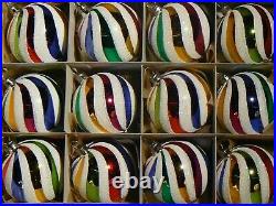 Lot (12) Czech glass vintage style striped Nordic Christmas tree ornaments