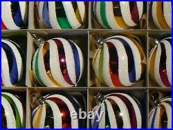 Lot (12) Czech glass vintage style striped Nordic Christmas tree ornaments