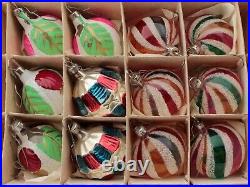 Lot (12) vintage glass Christmas tree ornaments striped fruit mercury glass