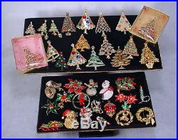 Lot 36 Vintage Fashion Christmas Pins Brooches Trees, Sleigh, Santa, Snowman