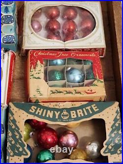 Lot/ 64 Vtg Glass Feather Tree Color Mini BALLS Christmas Ornaments Shiny Brite