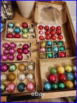 Lot/ 64 Vtg Glass Feather Tree Color Mini BALLS Christmas Ornaments Shiny Brite