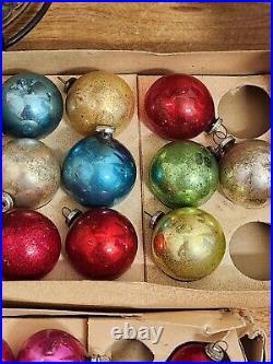 Lot/ 64 Vtg Glass Feather Tree Color Mini BALLS Christmas Ornaments Shiny Brite