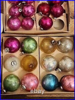 Lot/ 64 Vtg Glass Feather Tree Color Mini BALLS Christmas Ornaments Shiny Brite