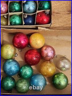 Lot/ 64 Vtg Glass Feather Tree Color Mini BALLS Christmas Ornaments Shiny Brite