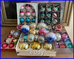 Lot MERCURY GLASS Christmas ORNAMENTS + Vintage Plastic, Total 140+PCS (5) Boxes