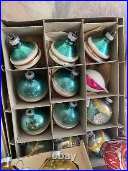 Lot MERCURY GLASS Christmas ORNAMENTS + Vintage Plastic, Total 140+PCS (5) Boxes