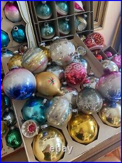 Lot MERCURY GLASS Christmas ORNAMENTS + Vintage Plastic, Total 140+PCS (5) Boxes