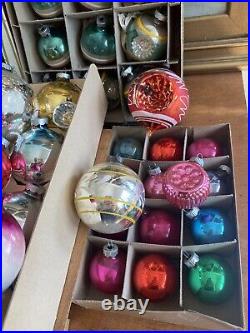 Lot MERCURY GLASS Christmas ORNAMENTS + Vintage Plastic, Total 140+PCS (5) Boxes