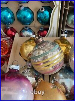 Lot MERCURY GLASS Christmas ORNAMENTS + Vintage Plastic, Total 140+PCS (5) Boxes