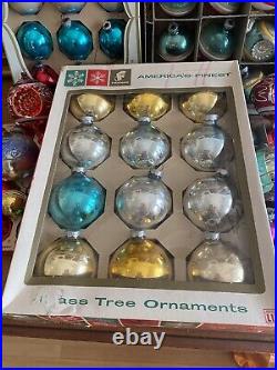 Lot MERCURY GLASS Christmas ORNAMENTS + Vintage Plastic, Total 140+PCS (5) Boxes