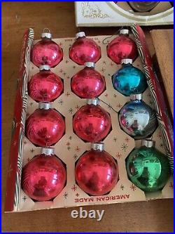 Lot MERCURY GLASS Christmas ORNAMENTS + Vintage Plastic, Total 140+PCS (5) Boxes