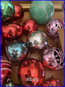 Lot MERCURY GLASS Christmas ORNAMENTS + Vintage Plastic, Total 140+PCS (5) Boxes