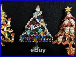 Lot Of 10 Vintage Czech Glass Christmas Tree Pin Brooch