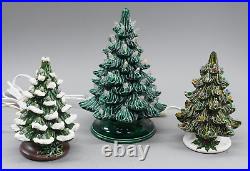 Lot Of 3 Original Vintage 2 Piece Small Mini Ceramic Christmas Trees 7.5 10