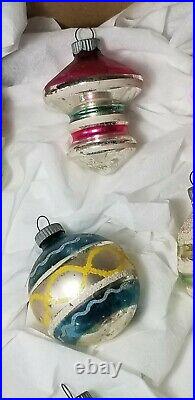 Lot Vintage 11 Shiny Brite Mercury Glass UFO 3D indent TREE Christmas Ornaments