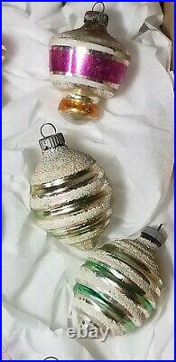 Lot Vintage 11 Shiny Brite Mercury Glass UFO 3D indent TREE Christmas Ornaments