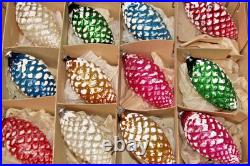 Lot Vintage Blown Glass SNOW Embossed PINECONE Christmas Ornaments Japan Lot Vintage Blown Glass SNOW Embossed PINECONE Christmas Ornaments Japan