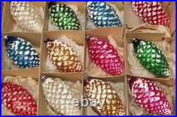 Lot Vintage Blown Glass SNOW Embossed PINECONE Christmas Ornaments Japan Lot Vintage Blown Glass SNOW Embossed PINECONE Christmas Ornaments Japan