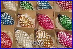 Lot Vintage Blown Glass SNOW Embossed PINECONE Christmas Ornaments Japan