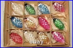 Lot Vintage Blown Glass SNOW Embossed PINECONE Christmas Ornaments Japan