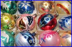 Lot Vintage Glass Pictured Mica HOUSE TREE FLOWER BALL Christmas Ornament Poland