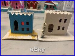 Lot of 14 Vintage Putz Antique CHRISTMAS Village Houses Japan Holiday Mica Trees