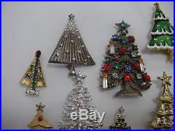 Lot of 24 Vintage Christmas Tree Brooches Pins Weiss Warner Hedy