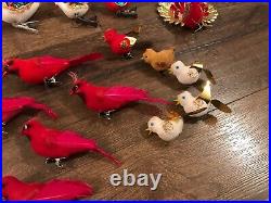 Lot of 26 Vintage Clip-On Bird Feather Tree Christmas Ornaments 2 NOS. FREE SHIP