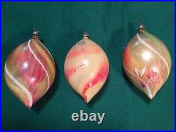 Lot of 3 Early Blown Glass End Of The Day Teardrop Christmas Tree Ornaments