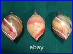 Lot of 3 Early Blown Glass End Of The Day Teardrop Christmas Tree Ornaments