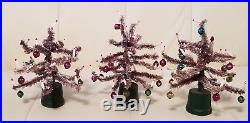 Lot of 3 Vintage Miniature Christmas Trees feather bottle brush doll house