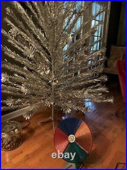 MCM Vintage PomPom Aluminum 6 ft 10 in Christmas Tree 118 branches w Color Wheel