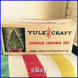 MID CENTURY MODERN VINTAGE 1950s ALUMINUM CHRISTMAS TREE SILVER 4ft ORIG BOX
