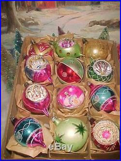 Magnificent Antique Vtg Poland Indent & Japan Diorama Glass Xmas Tree Ornaments