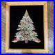 Mid Century Costume Jewelry Art Folk Art Christmas Tree Framed Large 18x22Vtg