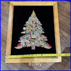 Mid Century Costume Jewelry Art Folk Art Christmas Tree Framed Large 18x22Vtg Mid Century Costume Jewelry Art Folk Art Christmas Tree Framed Large 18x22Vtg