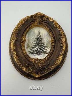 Miniature Oil Painting Christmas Tree, Painting with Rustic Vintage frame