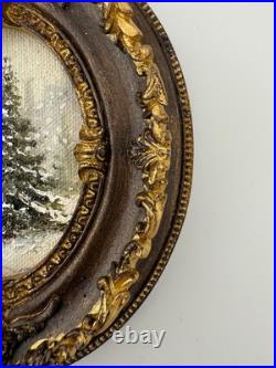 Miniature Oil Painting Christmas Tree, Painting with Rustic Vintage frame gift