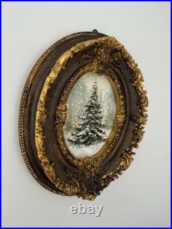Miniature Oil Painting Christmas Tree, Painting with Rustic Vintage frame gift