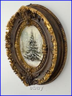 Miniature Oil Painting Christmas Tree, Painting with Rustic Vintage frame gift