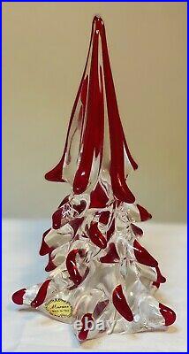 Murano Art Glass 8 Tree Figurine Clear With Red Accents Vintage Christmas Decor