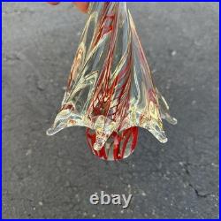 Murano Art Glass Christmas Tree Red Clear Swirl Vintage Figurine 8.5