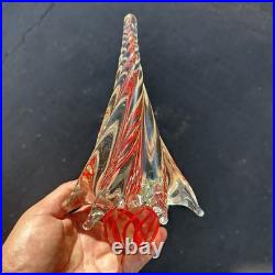 Murano Art Glass Christmas Tree Red Clear Swirl Vintage Figurine 8.5