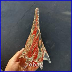 Murano Art Glass Christmas Tree Red Clear Swirl Vintage Figurine 8.5