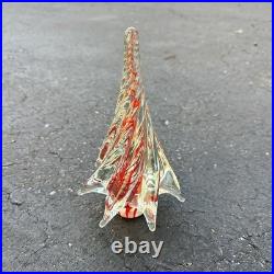Murano Art Glass Christmas Tree Red Clear Swirl Vintage Figurine 8.5