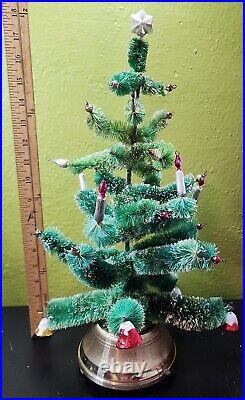 Musical Bottle Brush Rotating Christmas Tree Flocked Mercury Glass Japan 18 VTG