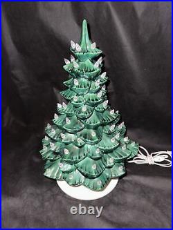 Musical Ceramic Green Christmas Tree All White Peg Lights 2 Piece Vintage 76