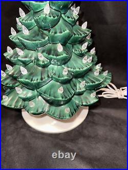 Musical Ceramic Green Christmas Tree All White Peg Lights 2 Piece Vintage 76