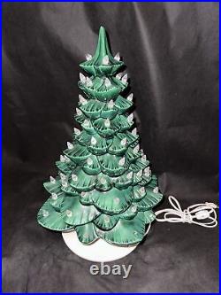 Musical Ceramic Green Christmas Tree All White Peg Lights 2 Piece Vintage 76